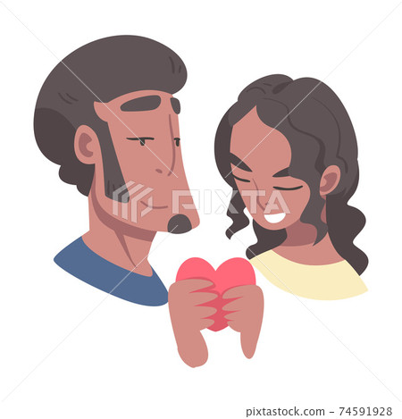 Enamored Couple in Love Holding Heart Feeling Devotion Vector Illustration 74591928