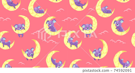 Children's design. Sleeping koala on the moon. Seamless kids pattern, texture for textile and background. Children's design. Sleeping koala on the moon. Seamless kids pattern, texture for textile and background. 74592091