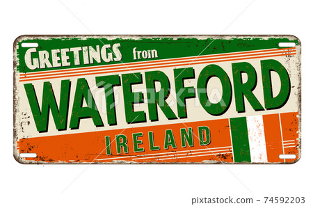 Greetings from Waterford vintage rusty metal plate 74592203