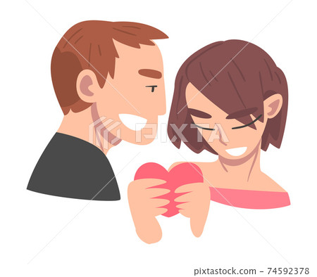 Enamored Couple in Love Holding Heart Feeling Devotion Vector Illustration 74592378