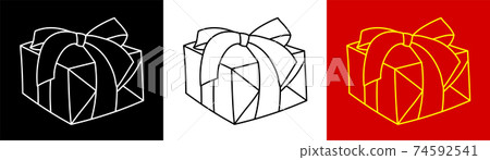 gift holiday boxes icon with bows on top. Gifts and surprises for new year 2021 and birthday. Black and white vector gift holiday boxes icon with bows on top. Gifts and surprises for new year 2021 and birthday. Black and white vector 74592541