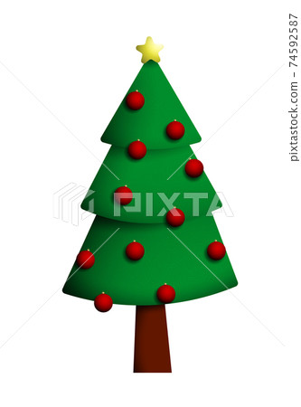 2021, Christmas tree decorated with red glass balls. Christmas and New Year. Meeting the holiday in good mood. Vector in cartoon style 2021, Christmas tree decorated with red glass balls. Christmas and New Year. Meeting the holiday in good mood. Vector in cartoon style 74592587