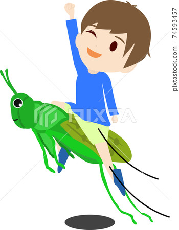 一個孩子跳過一隻可愛的蚱hopper 74593457