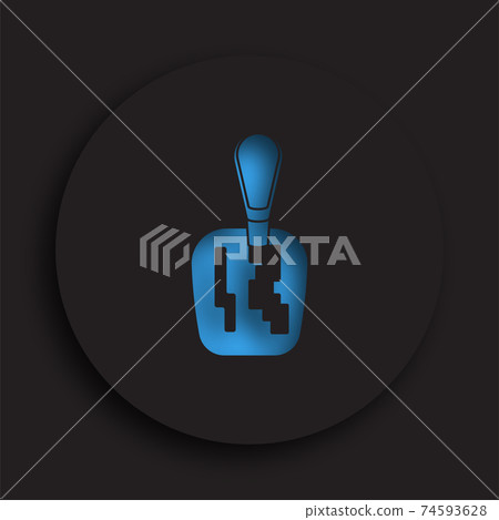 Lever for automatic gearbox in neomorphism style on dark background. Car gearbox, transmission repair in service center. Vector Lever for automatic gearbox in neomorphism style on dark background. Car gearbox, transmission repair in service center. Vector 74593628