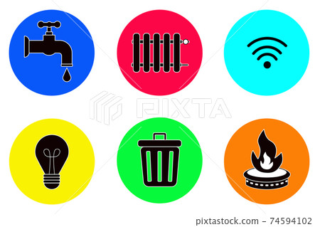 Utilities, icons Vector gas electricity water heating internet garbage. Concept, payment for utilities. Flat, isolated object. 74594102