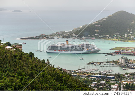 Cruise liners moored at the terminal in Road Town on the main island of Tortola, British Virgin Islands 74594134