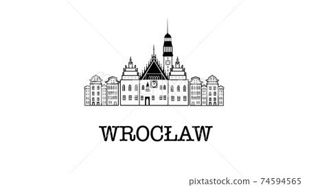 Wroclaw skyline and landmarks silhouette, black and white design, vector illustration. Wroclaw skyline and landmarks silhouette, black and white design, vector illustration. 74594565