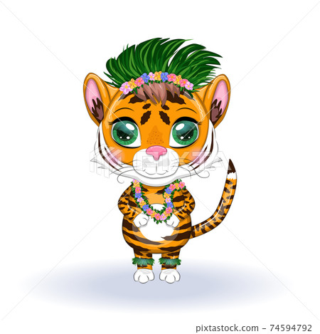 A cute cartoon tiger with beautiful eyes in the... - Stock Illustration  [74594792] - PIXTA