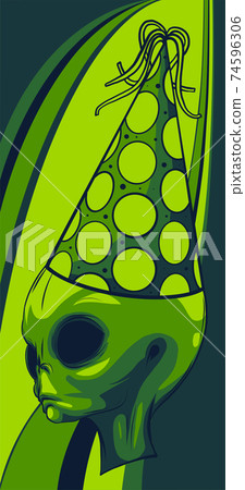 Alien head grey with hat vector illustration design art 74596306