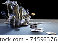 Cryptocurrency Polka DOT golden coins spilling on the table. 74596376