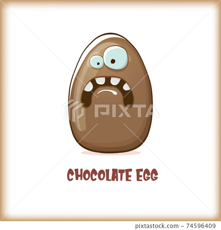 Cartoon chocolate easter egg cartoon characters isolated on white background. My name is egg vector concept illustration. funky sweet chocolate easter character with eyes and mouth Cartoon chocolate easter egg cartoon characters isolated on white background. My name is egg vector concept illustration. funky sweet chocolate easter character with eyes and mouth 74596409