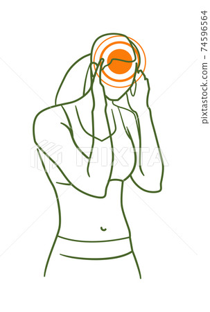 Headache, temporal pain or migraine female body pointer Headache, temporal pain or migraine female body pointer 74596564