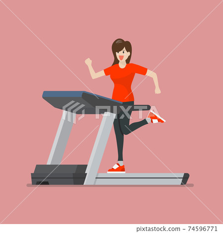 Woman running on a treadmill 74596771