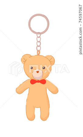 Bear pendant on silver keychain isolated on white 74597067
