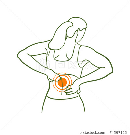 Female silhouette with lower back pain pointer 74597123