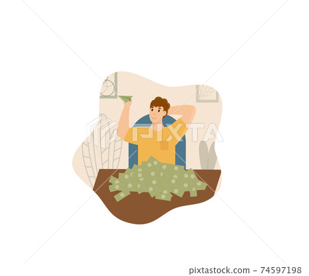 Successful rich man sitting at table isolated on white 74597198