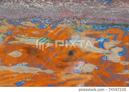 Polished and abraded paint on an old wooden wall of a boat. Polished and abraded paint on an old wooden wall of a boat. 74597230
