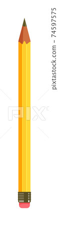 Yellow sharpened pencil with red rubber band isolated Yellow sharpened pencil with red rubber band isolated 74597575