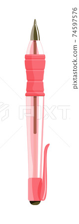 Plastic pink ballpoint pen with metallic tip isolated Plastic pink ballpoint pen with metallic tip isolated 74597576