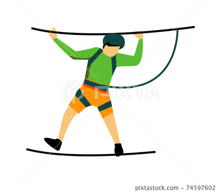 Child person walking on rope bridge isolated Child person walking on rope bridge isolated 74597602