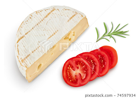 Camembert cheese isolated on white background with clipping path and full depth of field. Top view. Flat lay Camembert cheese isolated on white background with clipping path and full depth of field. Top view. Flat lay 74597934