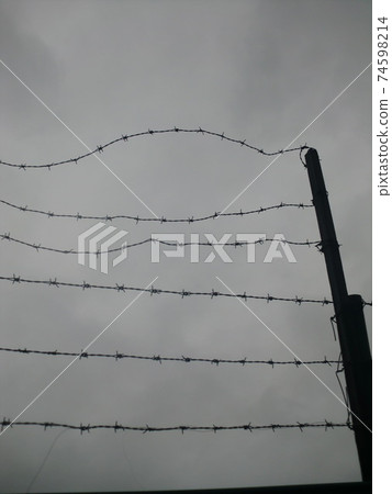 鐵絲網在灰色的天空 鐵絲網在灰色的天空 74598214