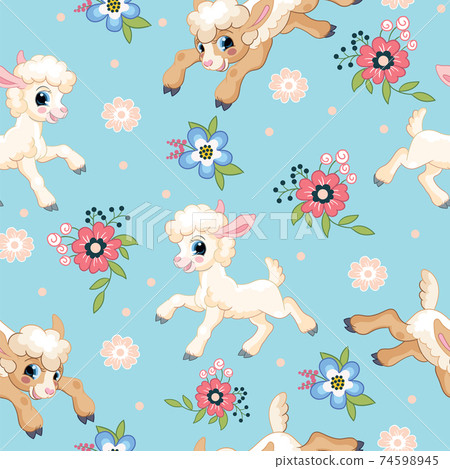 Seamless vector pattern cute little lambs and flowers Seamless vector pattern cute little lambs and flowers 74598945