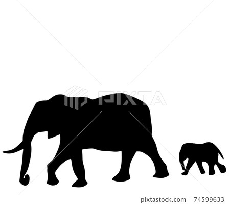 Silhouette of parent and child African elephant 74599633