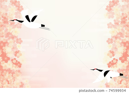 2022, New Year's card, Japanese style background of plum and crane 2022, New Year's card, Japanese style background of plum and crane 74599934