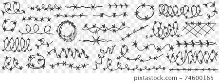 Barbed wire in prison doodle set Barbed wire in prison doodle set 74600165
