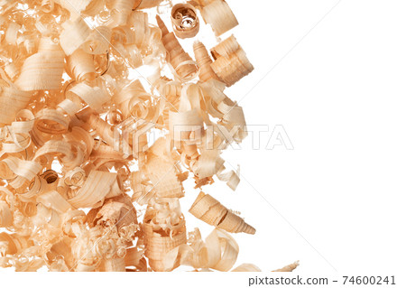 Wood shavings curls isolated on white background Wood shavings curls isolated on white background 74600241