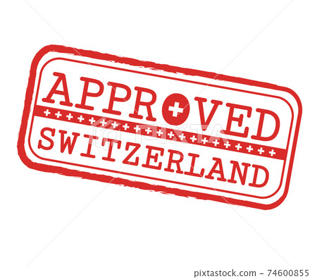 Vector Stamp of Approved logo with Swiss Flag in the shape of O and text Switzerland. Vector Stamp of Approved logo with Swiss Flag in the shape of O and text Switzerland. 74600855
