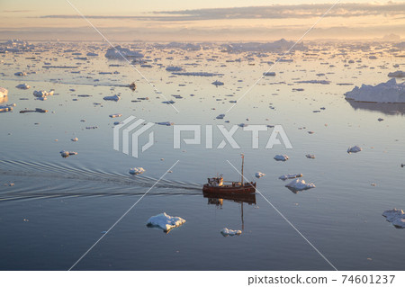 Red Fishing Boat in Ilulissat Icefjrod Red Fishing Boat in Ilulissat Icefjrod 74601237