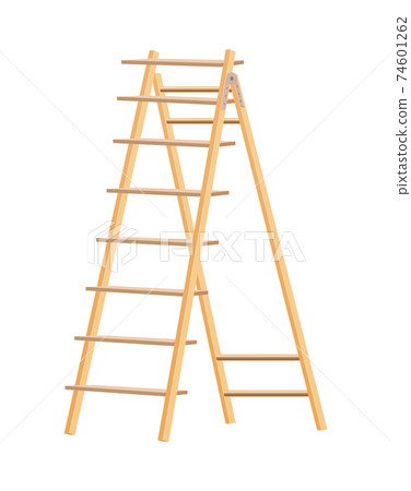Wooden ladder household tool. Step ladder for domestic and construction needs. Isolated vector illustration 74601262