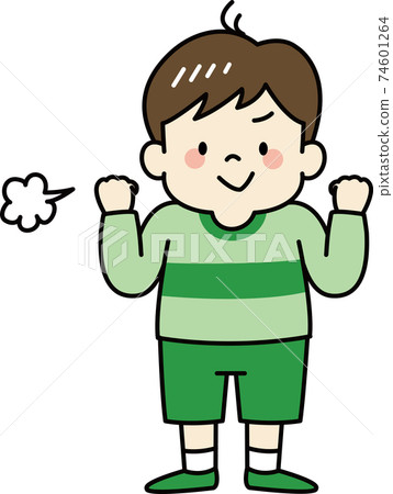 Boy doing guts pose (whole body) 74601264