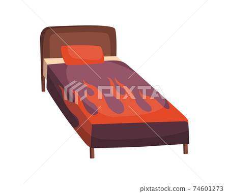 Bed cartoon. Vector illustration of color bed with pillow. Icon of furniture. Warm cover Bed cartoon. Vector illustration of color bed with pillow. Icon of furniture. Warm cover 74601273