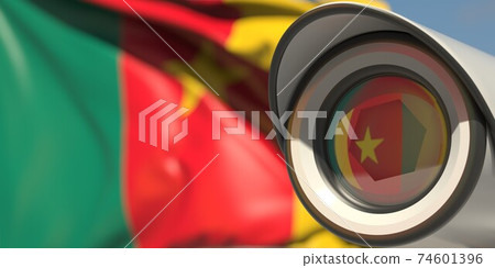 CCTV camera and flag of Cameroon. National surveillance system conceptual 3D rendering CCTV camera and flag of Cameroon. National surveillance system conceptual 3D rendering 74601396