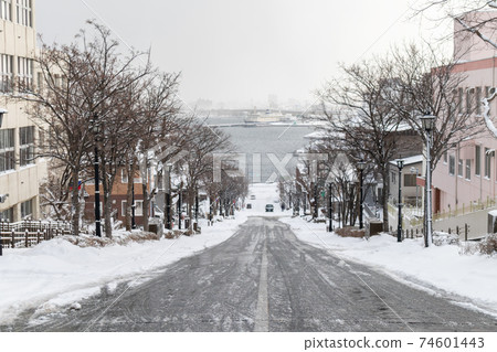 函館港在冬天與多雪的八man坂 函館港在冬天與多雪的八man坂 74601443