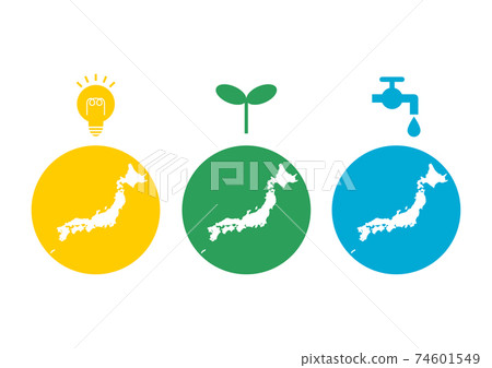 Ecology Illustration Electricity / Greening / Water Source Map of Japan Ecology Illustration Electricity / Greening / Water Source Map of Japan 74601549