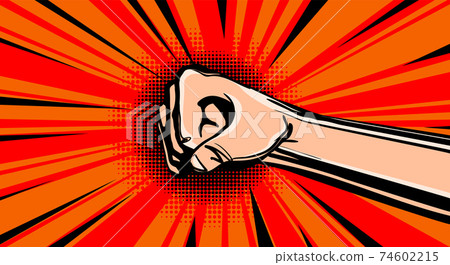 Hand fist. Raised arm fist with comic background. Hand up vector icon flat symbol. Winner fist vector sign concept 74602215