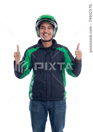 online commercial taxi rider showing thumb up online commercial taxi rider showing thumb up 74602576