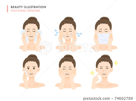 Women's face wash / skin care illustration flat 74602789