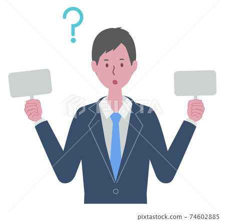 A man in a suit who is at a loss about choices 74602885