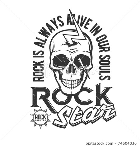 Tshirt print skull pierced with lightning bolt 74604036
