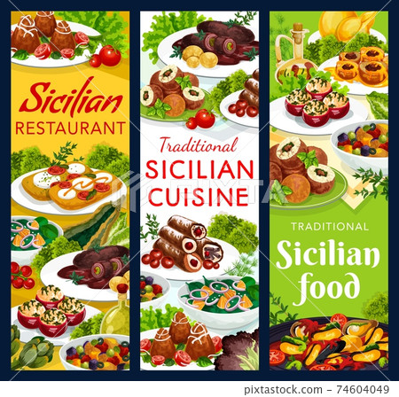 Sicily restaurant dishes sicilian food banners 74604049