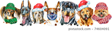 Border from watercolor portraits of dogs for decoration Border from watercolor portraits of dogs for decoration 74604091
