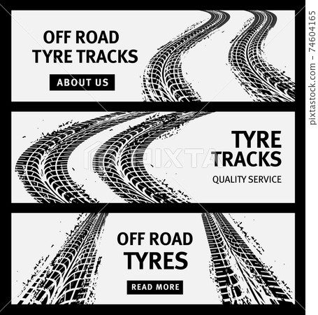 Off road tire tracks, car trucks tyres web banners 74604165
