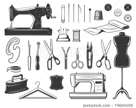 Tailor and seamstress tools, sewing equipment set 74604209