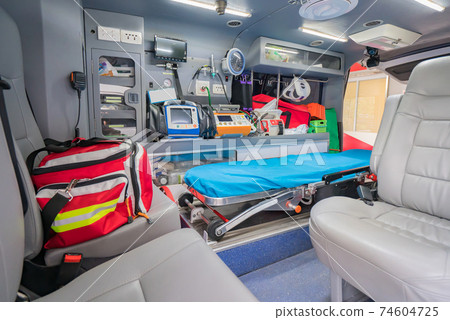 inside of medical helicopter with emergency life support equipment inside of medical helicopter with emergency life support equipment 74604725