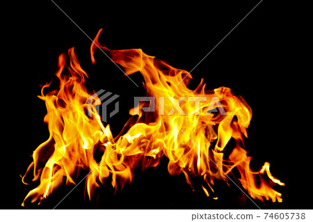 Fire flames on black background. 74605738